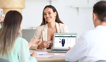 A JFW referral partner helping customers with a speedy wedding order.