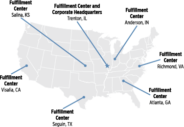 A map of our fullfilment centers across the United States.