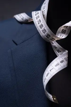 Measuring tape hanging on a suit to help find your perfect fit