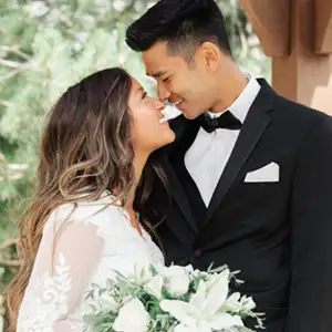 Groom and bride happy on their wedding day