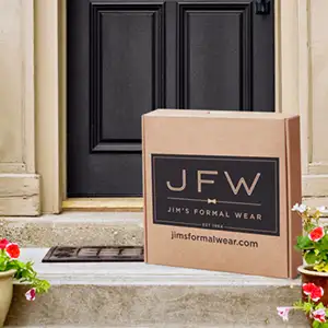 Jim's formal wear package by front door after free shipping