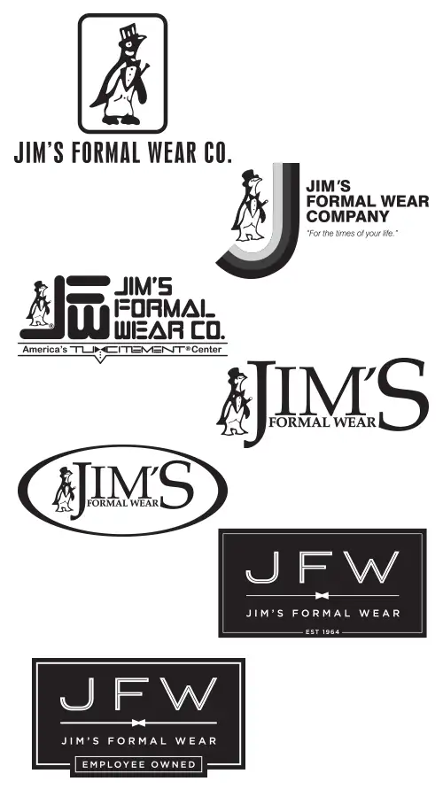 Jim's Formal Wear past logos